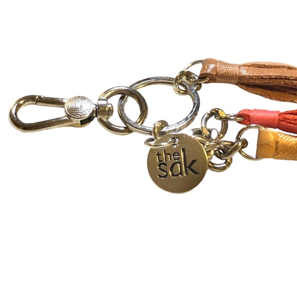 The Sak Tassel Keychain Leather Tassles Logo Keytag Silvertone Purse Clip Gift - Picture 4 of 5